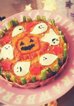 ハロウィン☆かぼちゃのオムライスケーキ☺-レシピのメイン写真