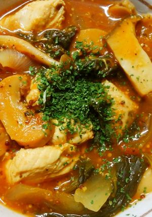 鶏肉ときのこ小松菜の粒マス♪トマト煮込み-レシピのメイン写真