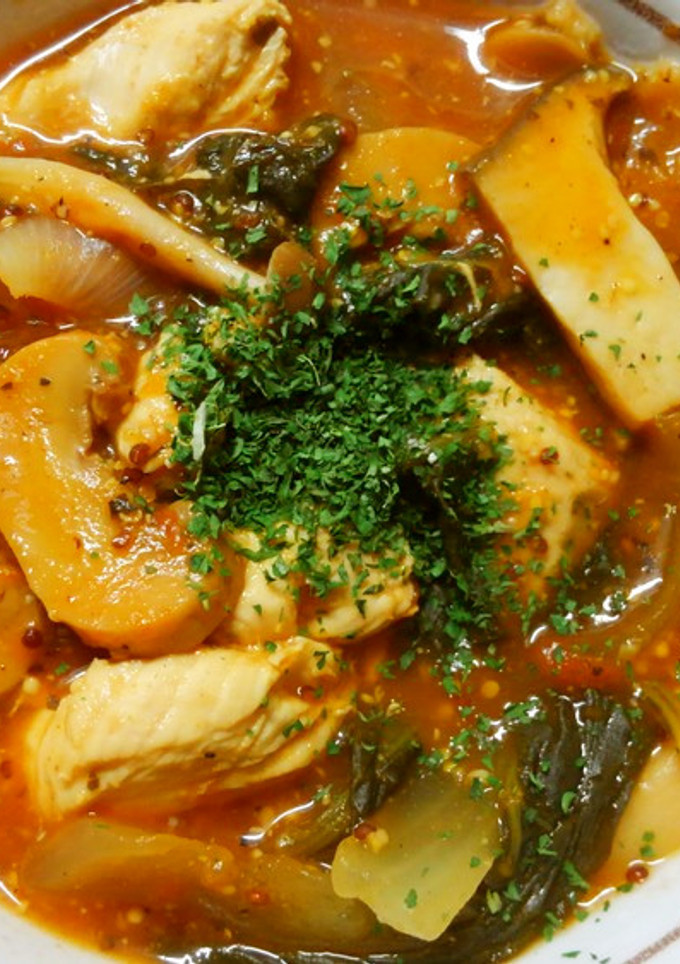 鶏肉ときのこ小松菜の粒マス♪トマト煮込み-レシピのメイン写真
