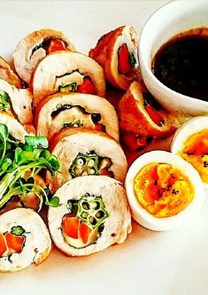 柔らか鶏むね肉のチーズとオクラ巻き♬*-レシピのメイン写真
