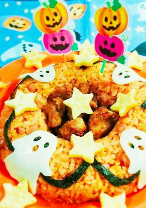 子供喜ぶハロウィン唐揚げ✖チキンライス-レシピのメイン写真