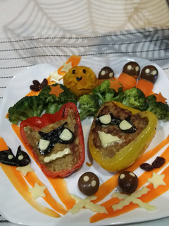 ヘルシー豆腐肉詰め(ハロウィンプレート)-レシピのメイン写真