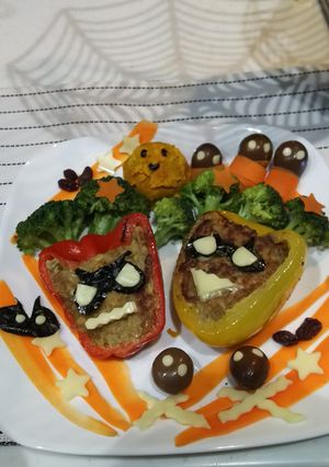 ヘルシー豆腐肉詰め(ハロウィンプレート)-レシピのメイン写真