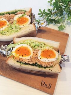 たっぷりキャベツ♡鮭と半熟卵のサンド-レシピのメイン写真