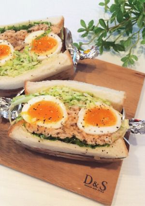 たっぷりキャベツ♡鮭と半熟卵のサンド-レシピのメイン写真
