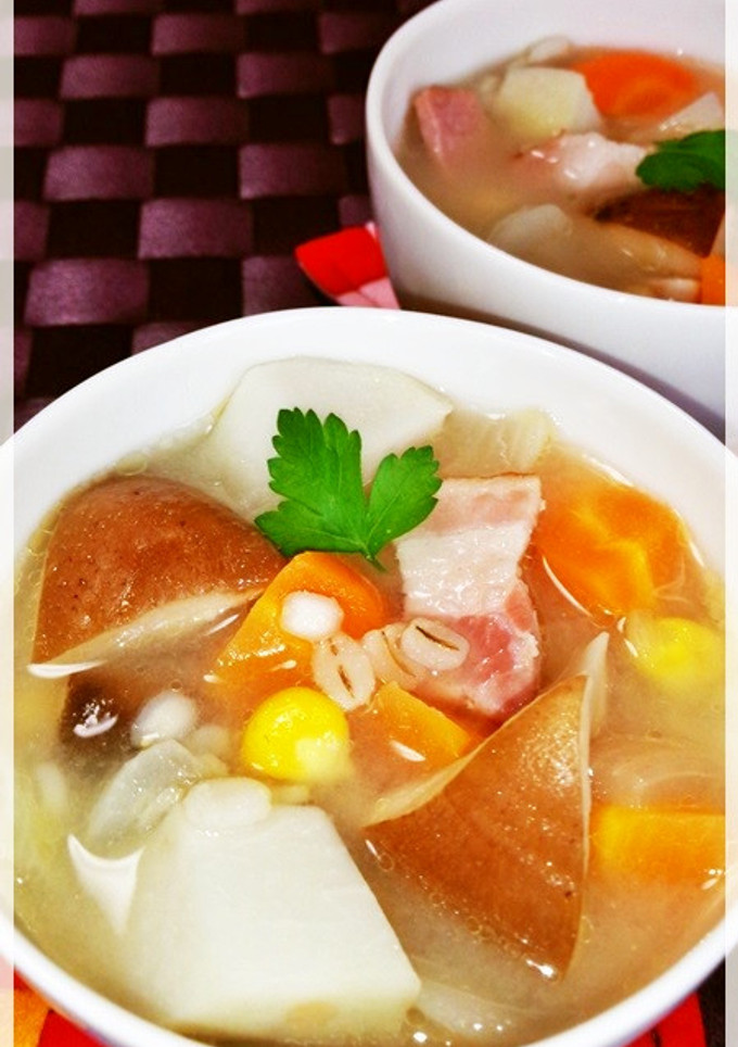 ポッと暖まろう❉秋野菜と押し麦のスープ❉-レシピのメイン写真