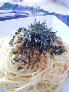めんたいクリームパスタonくるみ納豆♪-レシピのメイン写真