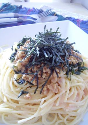 めんたいクリームパスタonくるみ納豆♪-レシピのメイン写真