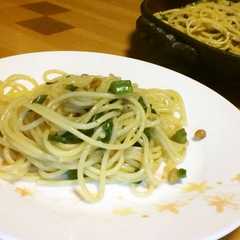 รูปของ つるむらさき&納豆のめんつゆパスタ