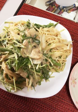 ツナと水菜のクリームパスタ-レシピのメイン写真