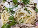 セロリの葉と舞茸とレモンの冷製パスタ