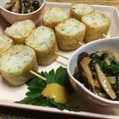 รูปของ たぬき飯のお揚げ巻き♡きのこあん添え