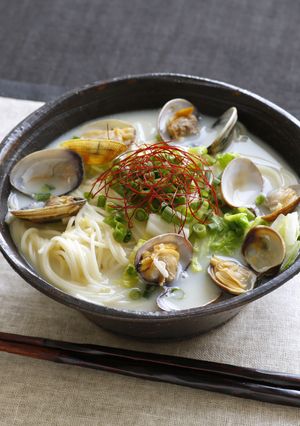 【卯月製麺】あさりと白菜の豆乳そうめん-レシピのメイン写真