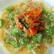 簡単!釜玉風うどんのキムチ乗せ♪