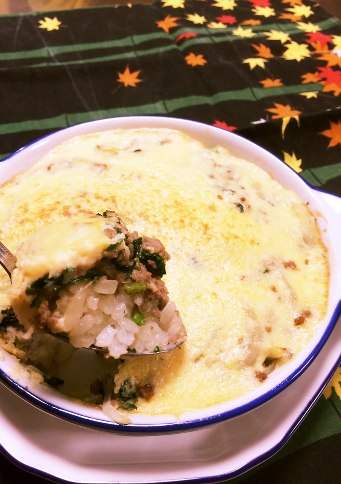 とろろをのっけて焼いた肉みそ春菊のドリア-レシピのメイン写真