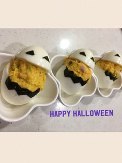 ハロウィン♫ゆで卵でお化けのかぼサラダ☆-レシピのメイン写真