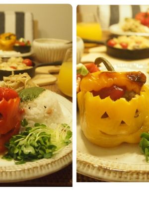 ハロウィン☆パプリカおばけ肉詰め☆-レシピのメイン写真