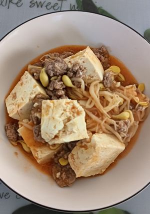 大豆もやし(キムチ仕立て)入り麻婆豆腐-レシピのメイン写真