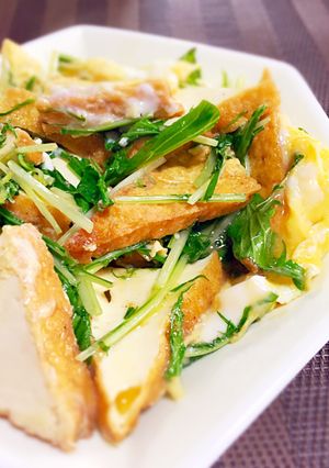 シャキシャキ水菜と厚揚げの卵とじ-レシピのメイン写真