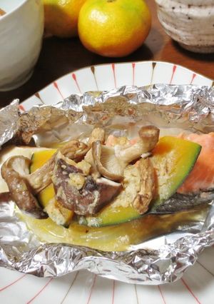 南瓜と茸の鮭ホイル焼き☆にんにく味噌だれ-レシピのメイン写真