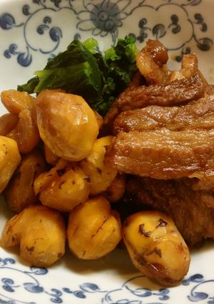 ほっくり〜 栗と豚バラ肉の煮物-レシピのメイン写真