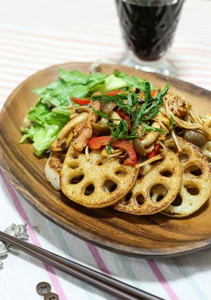 レンコンソテーのうまうまキノコのせ-レシピのメイン写真
