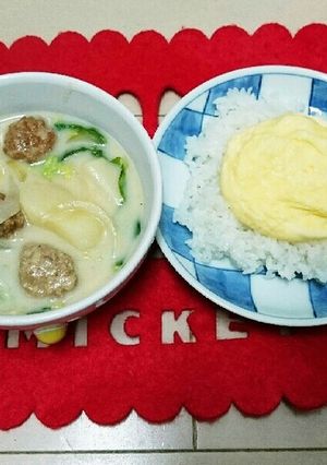 ミートボールのまんまるオムわけシチュー-レシピのメイン写真