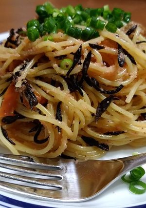 リメイク!ひじきの煮物と明太子のパスタ-レシピのメイン写真