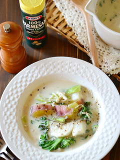 タラとチンゲン菜の食べる豆乳スープ鍋-レシピのメイン写真