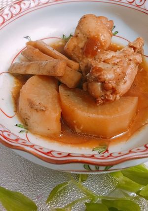 漬け汁の再利用鶏ウィングごぼう大根の煮物-レシピのメイン写真