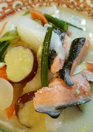 鮭の切り落としと*野菜の*柚子味噌粕煮-レシピのメイン写真