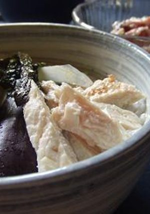 蒸し鶏と茄子の冷たい梅ｺﾞﾏ茶漬け-レシピのメイン写真
