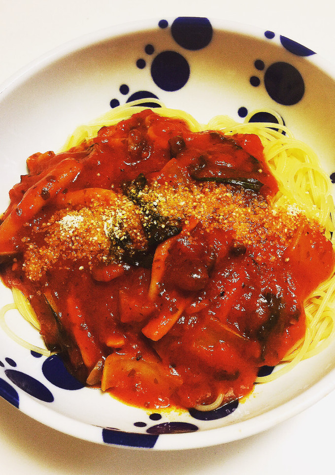 超絶簡単！キノコと青梗菜のトマトソース！-レシピのメイン写真