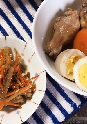 簡単 手羽元卵の煮物＆きんぴらごぼう-レシピのメイン写真