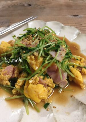 レンジで簡単！豆苗とベーコンの玉子炒め-レシピのメイン写真
