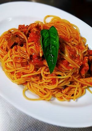 塩さんまde☆トマトソースパスタ-レシピのメイン写真