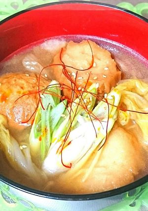 温活☆仙台麩(油麩)&白菜の旨辛味噌汁♪-レシピのメイン写真