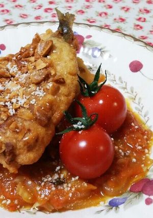 鰯のﾊﾞｯﾀｰ揚げ~ﾄﾏﾄｿｰｽ~♪-レシピのメイン写真