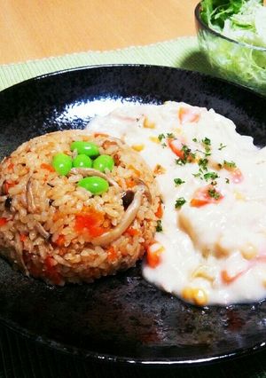 味噌炊き込みご飯のツナシチューがけ-レシピのメイン写真