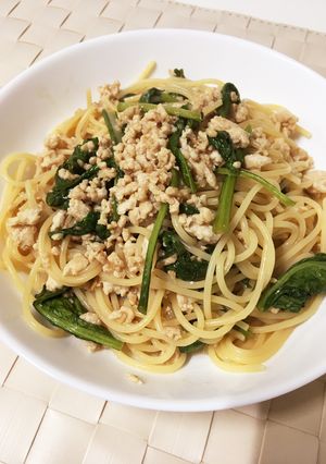 小松菜と挽肉の和風パスタ-レシピのメイン写真