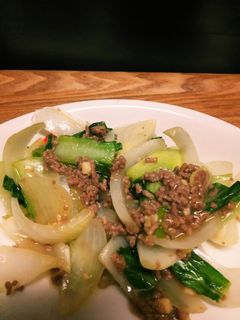 ひき肉とチンゲン菜のオイスターソース炒め-レシピのメイン写真