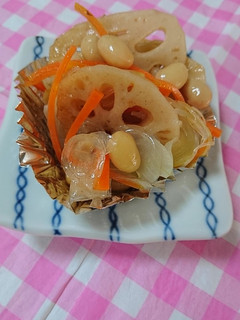 お弁当。蓮根と大豆のマリネ-レシピのメイン写真