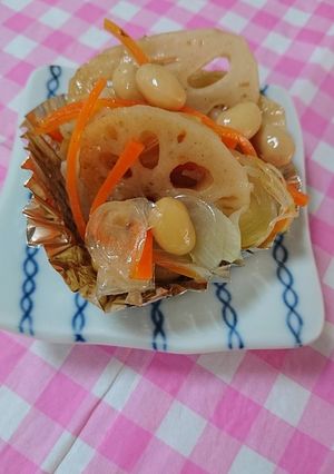 お弁当。蓮根と大豆のマリネ-レシピのメイン写真