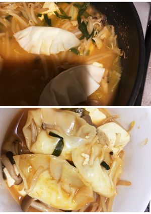 流行りの餃子の皮スープ！キムチ味噌鍋-レシピのメイン写真