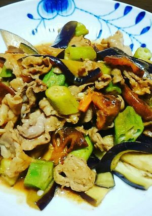 柿･ナス･オクラ･豚肉のさっぱり中華炒め-レシピのメイン写真