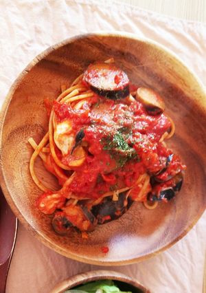 うま辛い茄子とモッツァレラのトマトパスタ-レシピのメイン写真