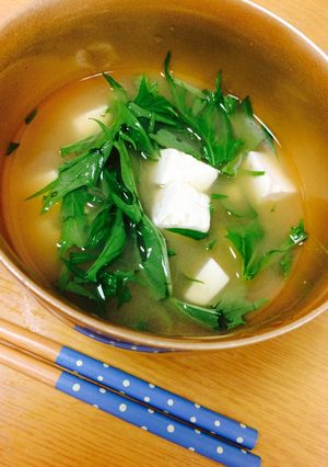 豆腐と水菜のみそ汁・レンジで3分-レシピのメイン写真