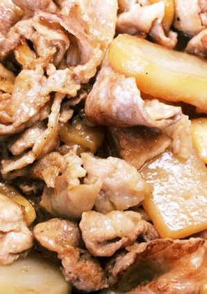 豚肉とこんにゃくとリンゴの炒め物-レシピのメイン写真