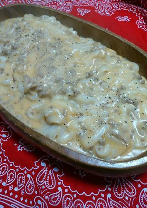 麺がもっちり☆チリミートのクリームうどん-レシピのメイン写真