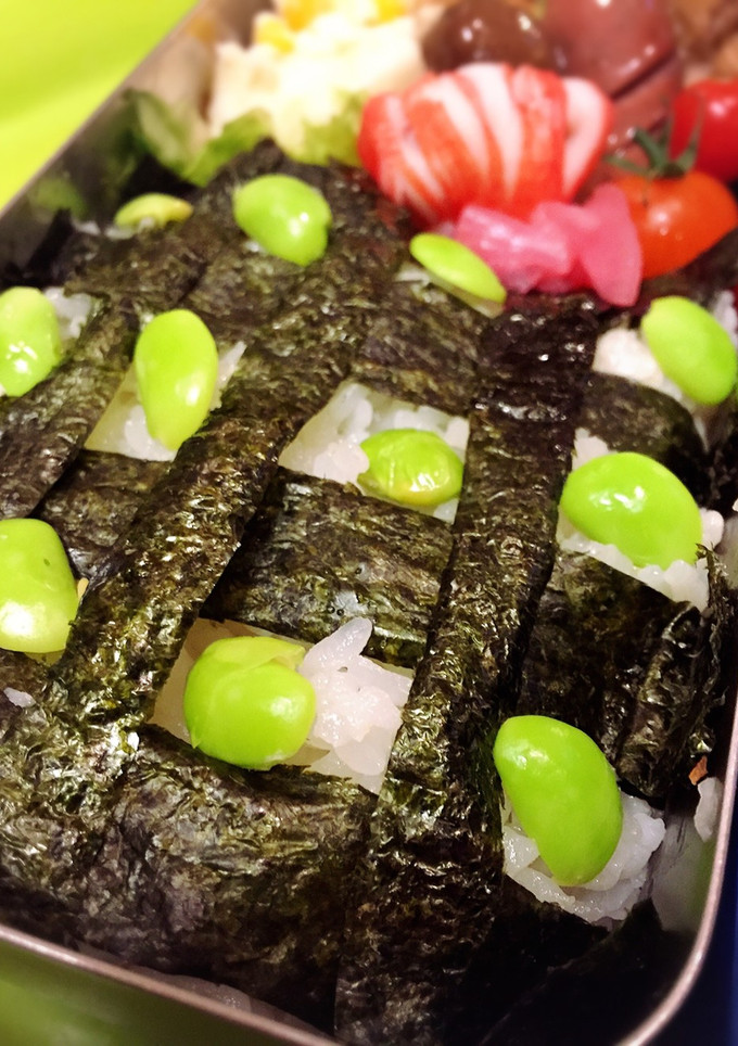 のり弁　格子柄　枝豆トッピング♪-レシピのメイン写真